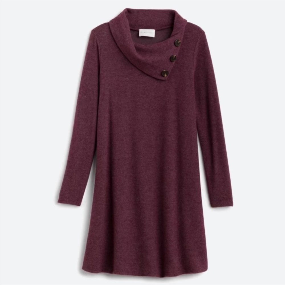 French Grey Women’s Burgundy Anita Sweater Dress with Asymmetrical Cowl Neckline - Picture 1 of 11